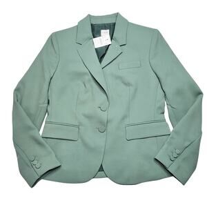 J Crew Petite Two Button Blazer Sage Green Tailored Notch Lapel Flap Pockets 6P